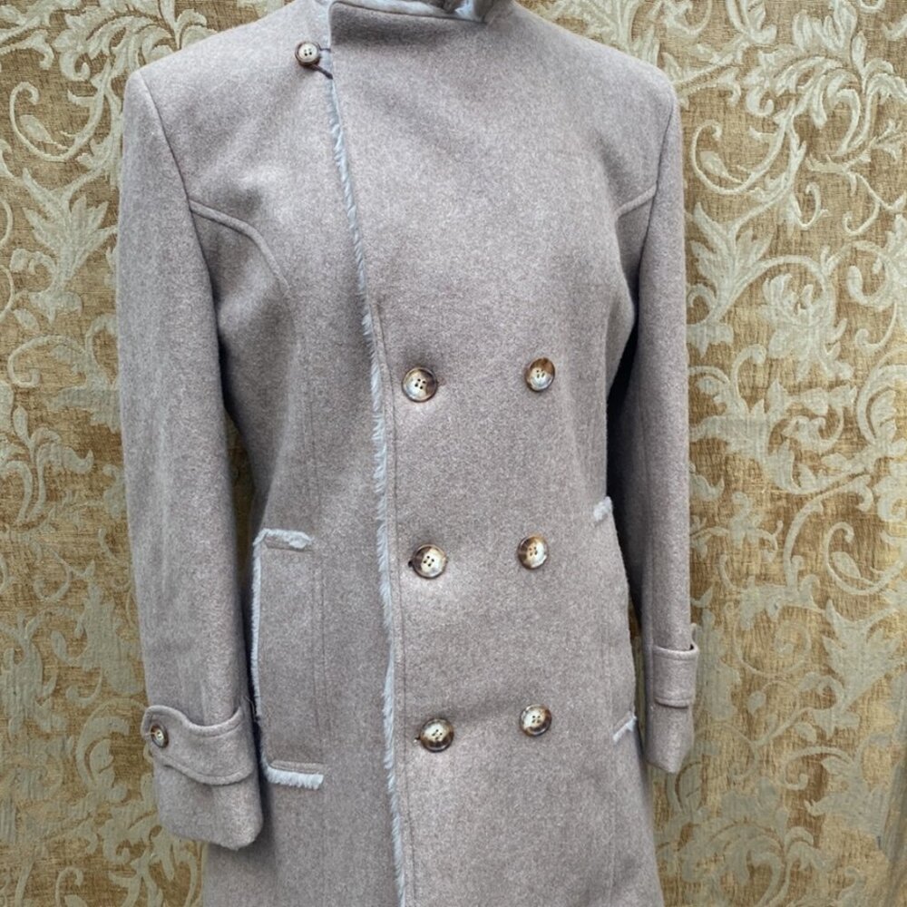 Vintage Laurentian Wool Coat Made in Canada | Faux Fur Collar Pea Coat - Picture 2 of 9